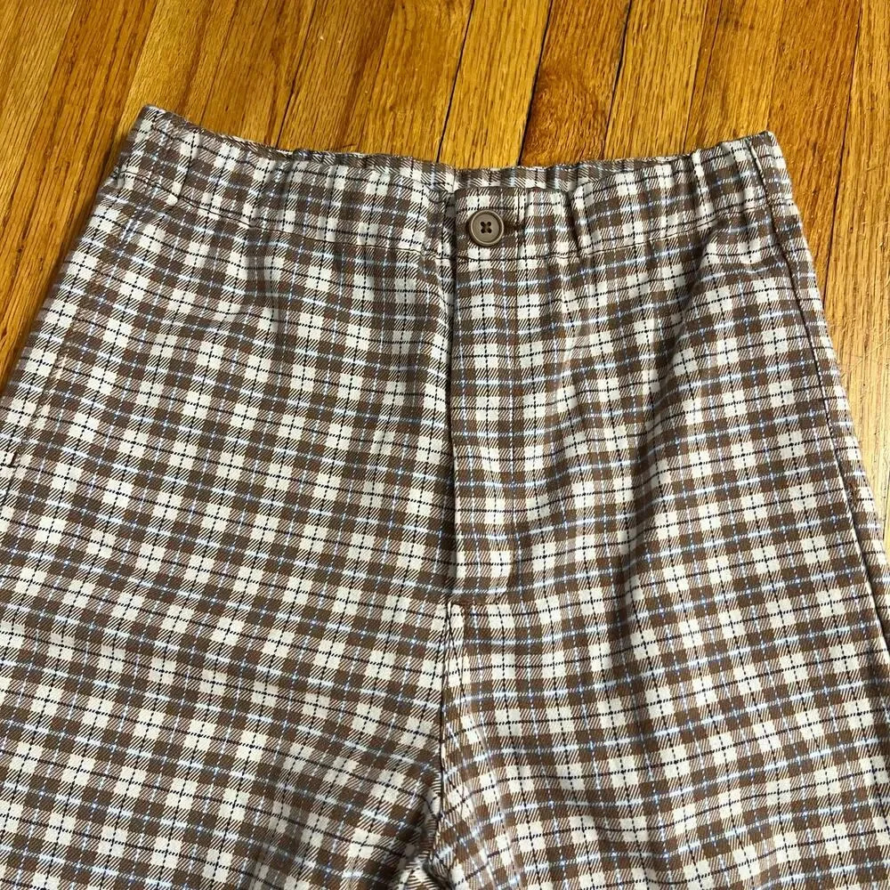 Brandy Melville Pants Women One Size Brown Straight Plaid 25x29.5 High Rise
